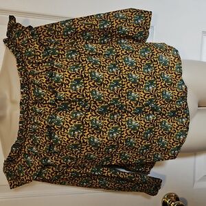 J Crew off the shoulder elephant print button down blouse.